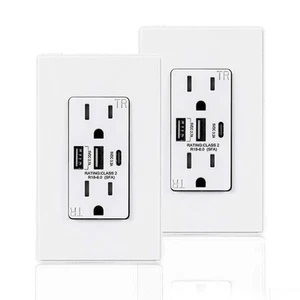 USB Wall Outlet Dual High Speed 6.0 Amp USB Ports with Smart Chip, USB Type C... - Picture 1 of 6