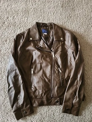 Chaqueta de Moto Simply Styled By Sears Marrón Imitación Cuero Cremallera Talla Grande Lg Foto 1 de 4