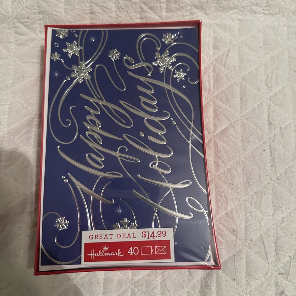 Tarjetas navideñas Hallmark en caja Happy Holidays 40 tarjetas azules/plateadas con sobres Foto 1 de 2