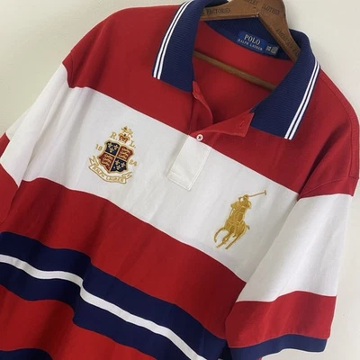 Polo Ralph Lauren Shirt Mens 2XB Red White Blue Crest Gold Big Pony Cotton - Image 1 of 4