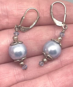 Ohrhänger 925 Sterlingsilber blaue Perlen blau Strass - Bild 1 von 5