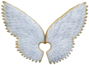 Angel Wings Metal Wall Art White Feathers with Gold Trim Large -FREE DELIVERY - Picture 1 of 5