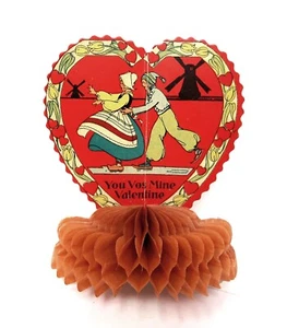c1938 Valentine Fold-Out Accordion Greeting Card, Ice Skating, Windmills - Picture 1 of 4