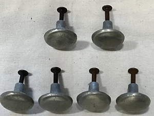 Vintage Set, 6 Used Old Metal Cabinet Drawer Handles Pulls Knobs MCM, Industrial - Picture 1 of 9