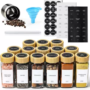 14 Pcs Spice Jars with Bamboo Lids - 4Oz Square Spice Bottles with Spice Labels, - Picture 1 of 12