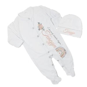 Bebé Niña Personalizado Boho Arco Iris Pies Dormir Regreso a Casa Conjunto - Imagen 1 de 14