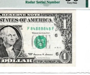 1999 $1 Federal Reserve Banknote BINARY RADAR Serial Number 84888848 PMG - Picture 1 of 3