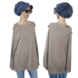 KUSCHELIG Feinstrick Poncho Pullunder Cape Überwurf Wappenknöpfe  Gr.36 38 S/M  - Picture 1 of 5