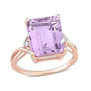 Emerald Cut Amethyst Simulated Diamond Crossover Shank Ring 14k Rose Gold Plated - Picture 1 of 5