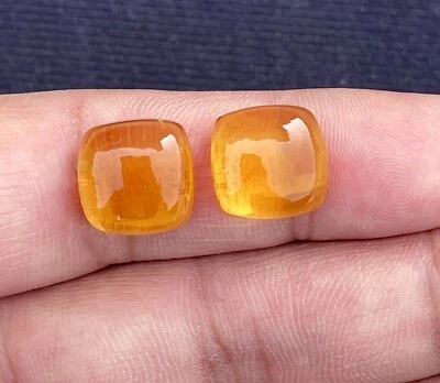 Citrine Quartz Smooth Cushion Cabochon, Loose Gemstone, 12x12 MM 1 Pair 14Ct. - Image 1 of 4