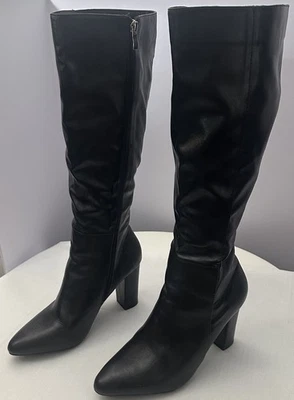 Mujeres Talla 9 Tacón Grueso Botas Hasta la Rodilla Cremallera Lateral Puntera Almendra Botas Altas Góticas Foto 1 de 4