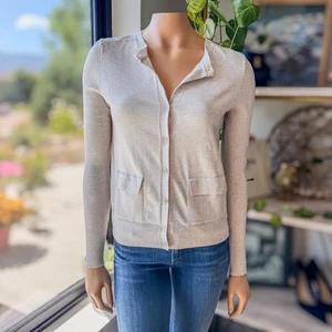 Banana Republic Damen kleine ultraweiche gerippte Tasche Rundhalsausschnitt Strickjacke-haferflocken - Bild 1 von 8