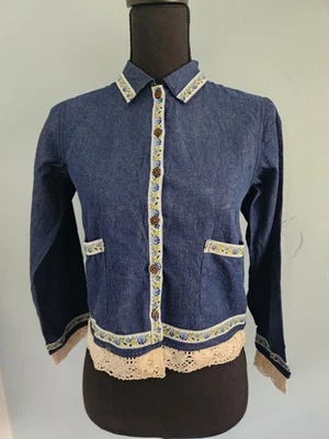 Chaqueta vaquera vintage años 90 Cornelloki 100 % algodón ribete floral niños 9/10 Foto 1 de 4