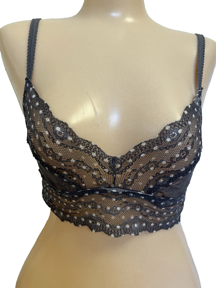 Sutiã b.tempt'd by Wacoal Floral Renda Beijo Bralette Tamanho Médio 910182 Cinza - Imagem 1 de 4