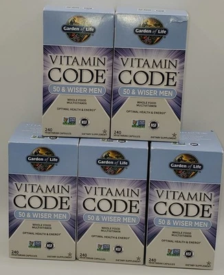 Pack de 5 multivitamínicos Garden of Life Vitamin Code 50 & Wiser Men, 240ct por botella Foto 1 de 4