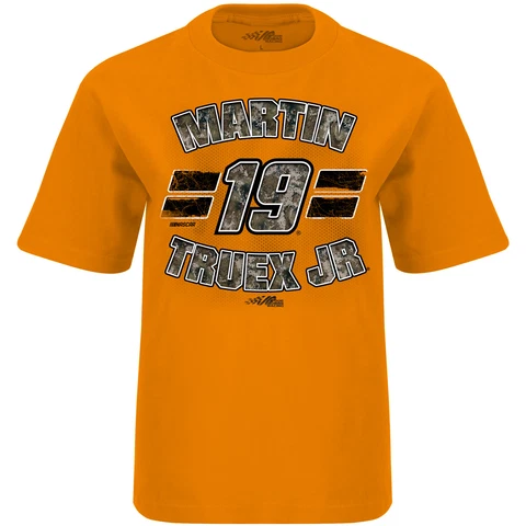 2019 MARTIN TRUEX JR #19 YOUTH TRUETIMBER ORANGE & CAMO NASCAR COTTON TEE SHIRT Cover