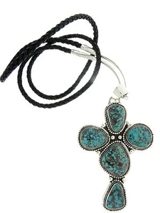 Silver Ray Sterling Silver Large Big Turquoise Christian Cross Necklace - Picture 1 of 7