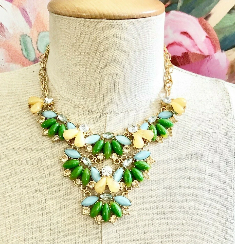 Lee by Lee Angel Women's Navette Crystal Bib Necklace 100 3d Green