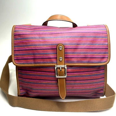 Auténtica Bandolera FOSSIL Lona Recubierta Rosa Rayas con Asa Superior Nueva Foto 1 de 4