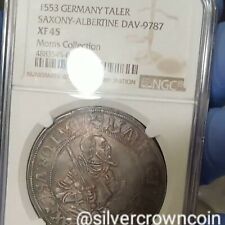 SCC Saxony Albertine Thaler 1553 ANB. DAV-9787. Silver Crown Dollar Taler coin.