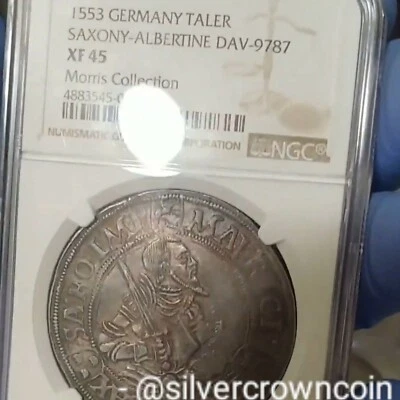 SCC Saxony Albertine Thaler 1553 ANB. DAV-9787. Silver Crown Dollar Taler coin. - Image 1 of 4