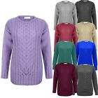LADIES ARAN KNIT CUFF JUMPER KNITTED SWEATER WOMENS PULLOVER TOP PLUS SIZE 16-30