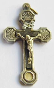 Schönes katholisches Reliquiar Kruzifix St. Vinzenz von Paul Reliquie Kreuz Armen - Bild 1 von 4