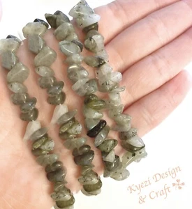 Labradorite Natural Crystal Gemstone Chip Stretchy Chakras Jewelry Bracelet - Picture 1 of 5