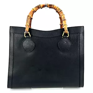 Vintage GUCCI Diana Bag Leather Bamboo Handle Tote Black Authentic - Picture 1 of 23