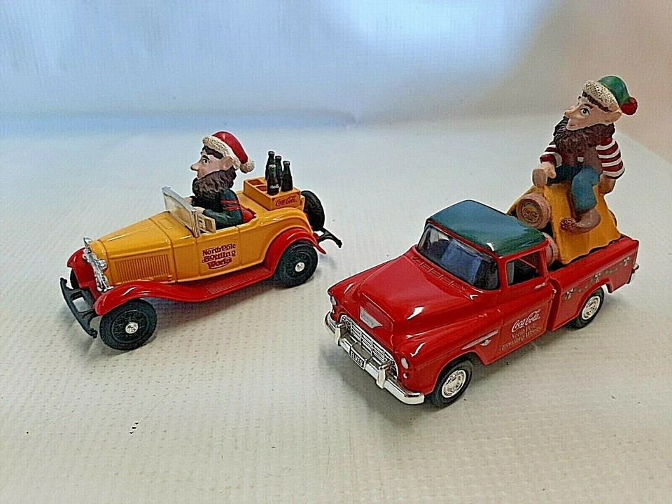 Coca-Cola 1932 Chevy Roadster & 57 Chevy Pick-Up 1:43 w 2 Elf Figures & Box ERTL - Image 1 of 4