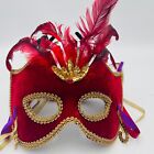 Venetian Costume Masquerade Red & Gold Mask w/Feathers  Ball Prom Party Wedding 