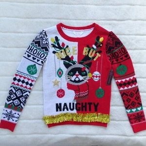 NWT No Boundaries Brand Ugly Kitty Christmas Sweater Small - Picture 1 of 8