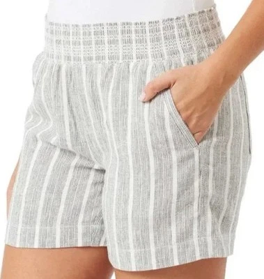 Pantalones cortos Briggs de mezcla de lino negros/blancos para mujer talla XXL cintura elástica Foto 1 de 4