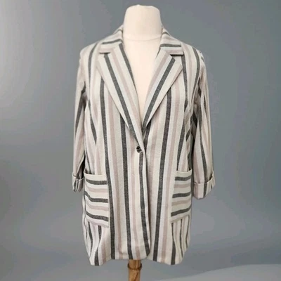 Blazer Cato tejido a rayas elástico talla 16 bolsillos náuticos costeros oficina  Foto 1 de 4