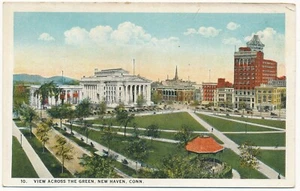 Postal CT de New Haven Connecticut vista desde el otro lado de la Universidad Verde de Yale - Imagen 1 de 2