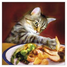 'Takeaway Turkey' Funny Humorous Cat Christmas Greeting Card by Denise Laurent