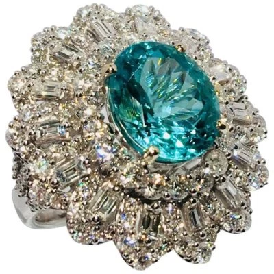 5.02 Carat Paraiba Tourmaline Circa 2010 14K White Gold 925 Silver Wedding Ring - Image 1 of 4