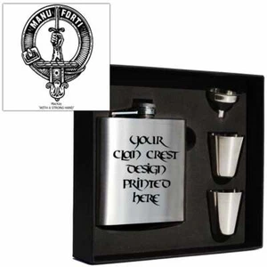 Art Pewter MacKay Clan Crest 6oz Hip Flask Box Set (S) HF6 S-C64 Scottish - Picture 1 of 2