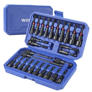 WORKPRO 27 PIEZAS Juego de destornilladores de tuerca magnética Broca de impacto Vástago hexagonal de 1/4" NUEVO - Imagen 1 de 12