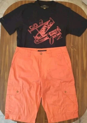 Vintage Y2K Sean John 2 Piece Outfit Red/Orange 38" Cargo Shorts 2XL T-Shirt - Image 1 of 4