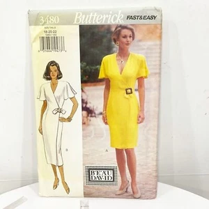 NEW Uncut vtg Butterick Sewing Pattern 3480 Fast & Easy Womens Dress Sz 18-22 - Picture 1 of 5