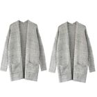 Women Long Sleeve Sweater Cardigan Open Front Gray Oversized Coat with Pockets