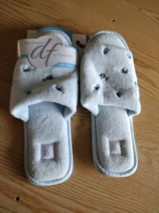 Vtg NEW W TAGS BLUE Terrycloth Foam Cushion Slide Bedroom Slippers Sz 7-8 Width - Picture 1 of 13