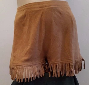 NUEVOS Pantalones Cortos con Flecos New Look Rocker Chic Bohemio Gitano Imitación Gamuza Caqui Marrón con Flecos 10 - Imagen 1 de 8