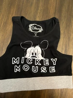 Mickey Mouse Sujetador Medio Top Negro Gris Mezcla Algodón Camisa Deportiva Disney Tank Crop Foto 1 de 4