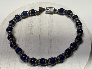 Sterling Silver 925 Lapis Lazuli Bracelet Mexico Vintage 1990s Length 7.5” - Picture 1 of 5