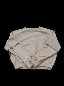 Gymshark Cropped Sweatshirt Damen Medium beige hellbraun weiß Logo sportlich Oversize - Bild 1 von 4
