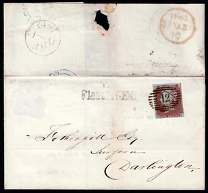 1847 1d Red TL TURNED COVER London Darlington Returned with 1d Red SG Scarce - Picture 1 of 2