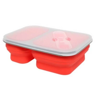 Lancheira expansível e dobrável de silicone 2 compartimentos com garfo/colher - 2 unidades - Imagem 1 de 3