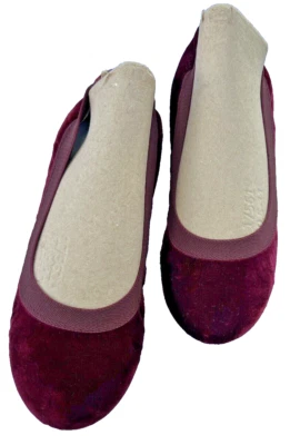 Womens Font Firenze Dark Red Velvet Elastic Ballet Flat Slipper ~ 9 — 第 1/4 张图片